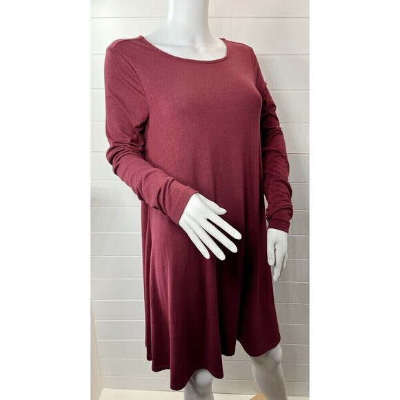 Old Navy Marin Berry Long Sleeve Plush Knit Swing Dress Med Minimalist Church - Picture 5 of 10